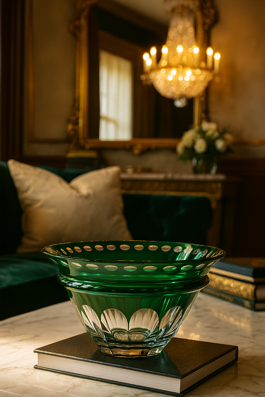 {{ vendor }} Lustria Centerpiece Bowl (Sylvan Emerald) — handcrafted luxury glassware