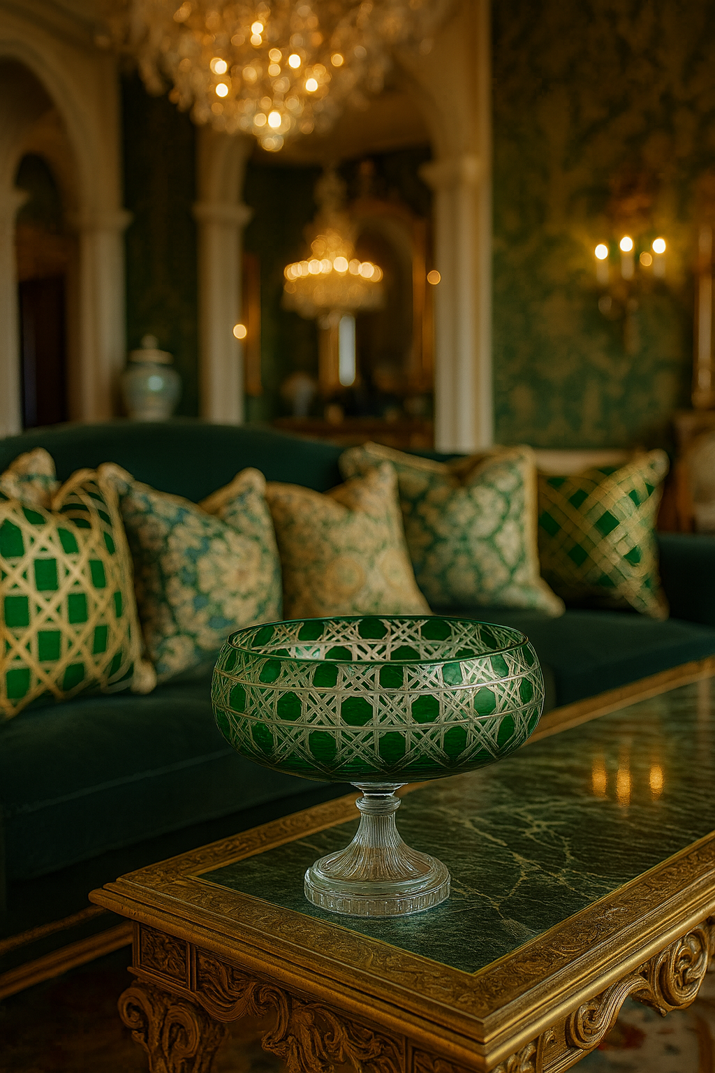 {{ vendor }} Verdura Pedestal Bowl (Sylvan Emerald) — handcrafted luxury glassware