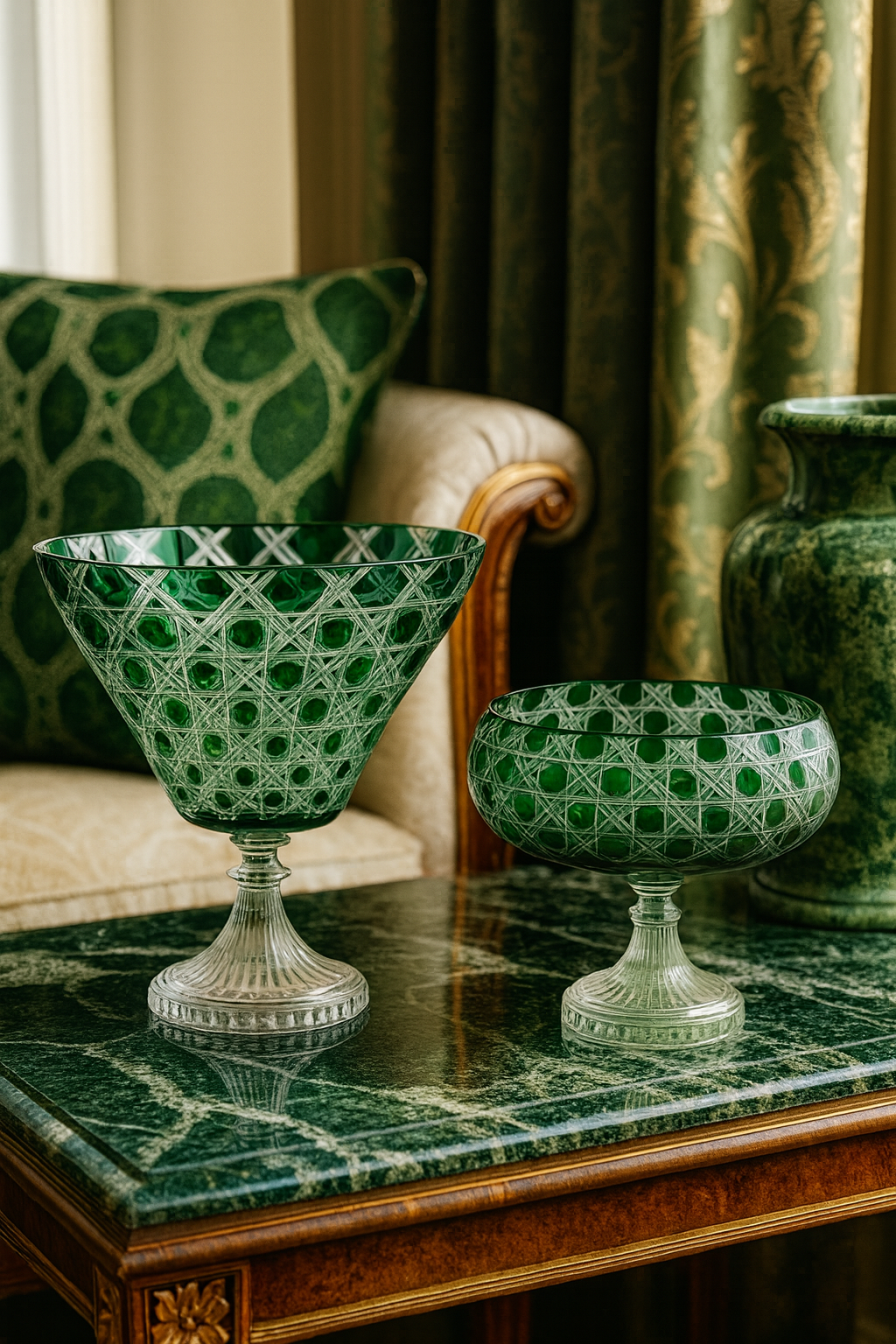 {{ vendor }} Verdura Pedestal Bowl & Trumpet Vase — 2-Piece Set — handcrafted luxury glassware