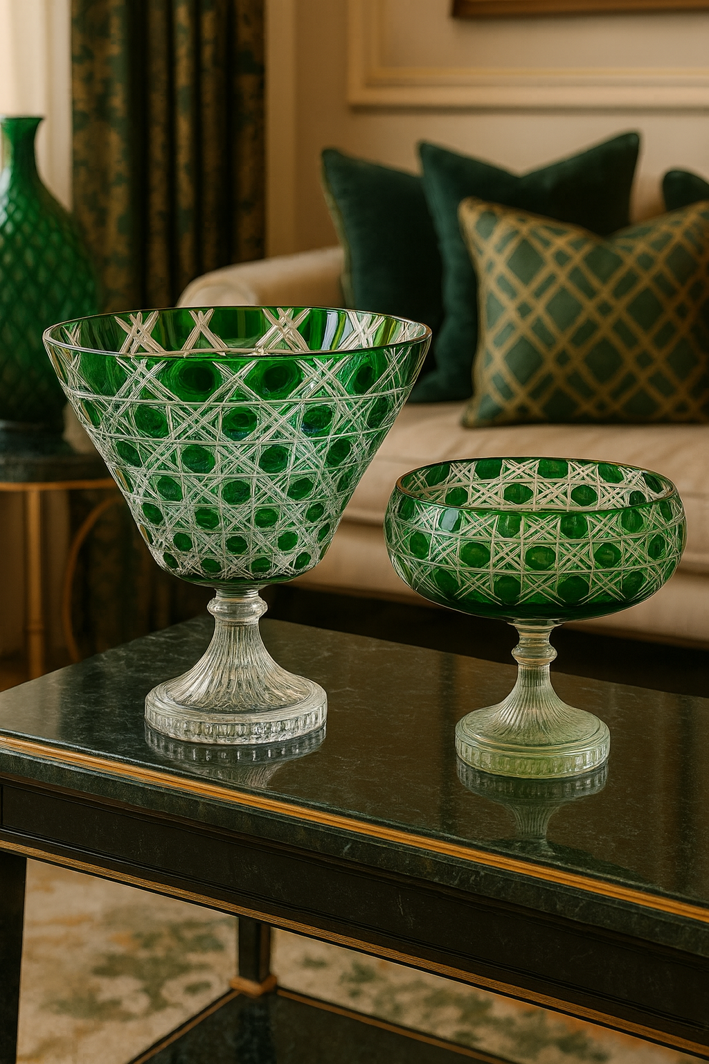 {{ vendor }} Verdura Pedestal Bowl & Trumpet Vase — 2-Piece Set — handcrafted luxury glassware