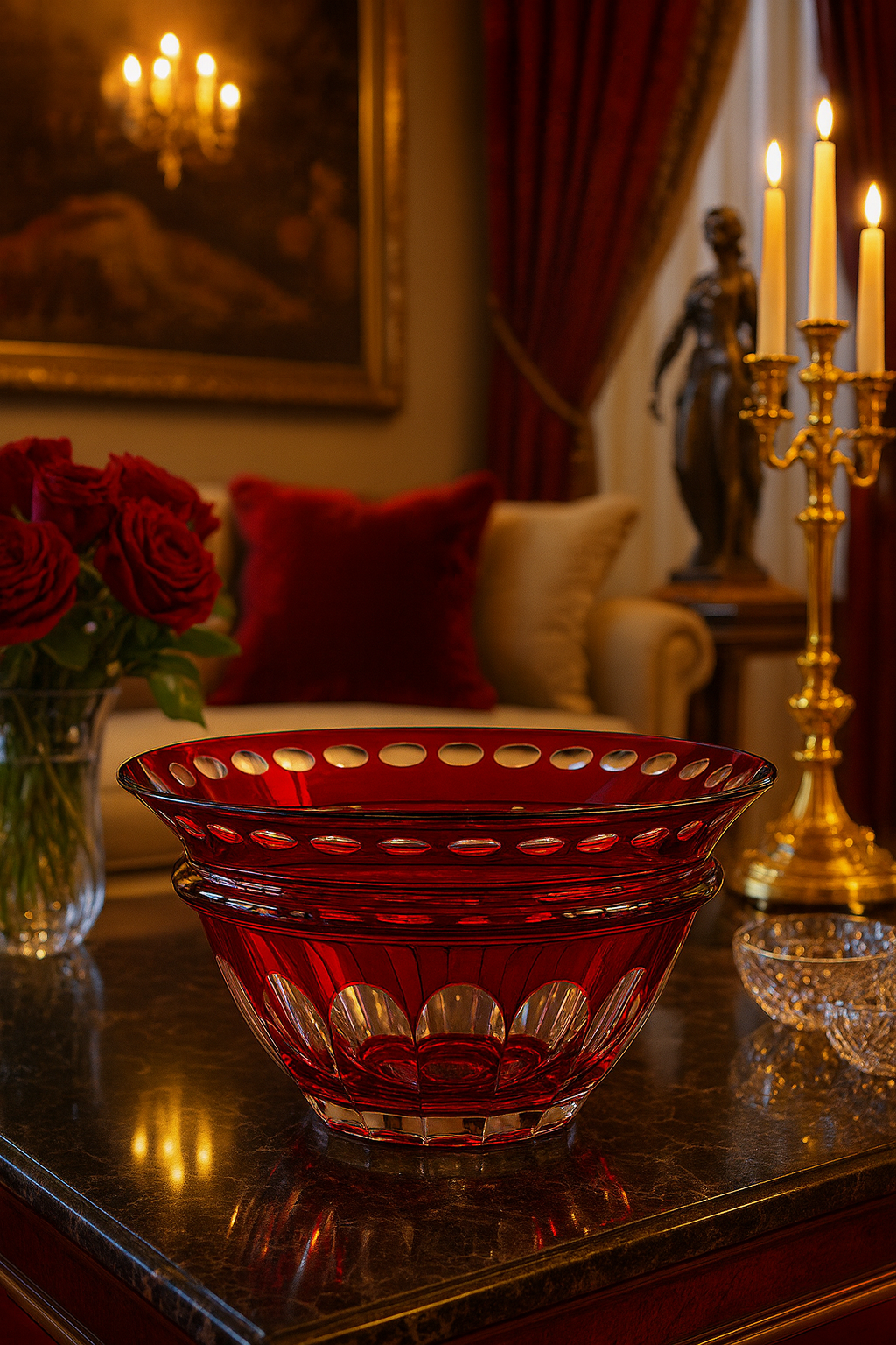 {{ vendor }} Lustria Centerpiece Bowl (Crimson Red) — handcrafted luxury glassware