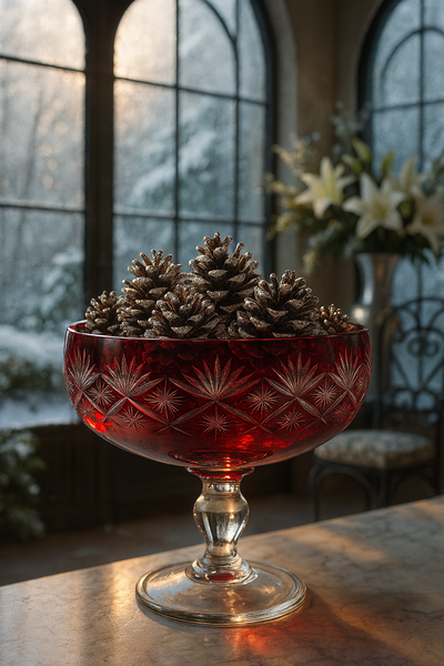{{ vendor }} Coronet Pedestal Bowl (Crimson Red) — handcrafted luxury glassware