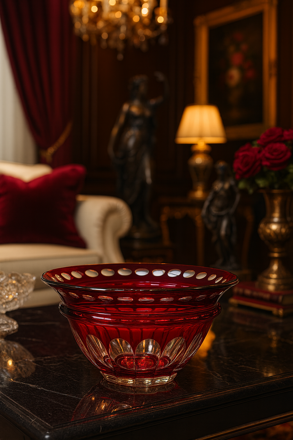 {{ vendor }} Lustria Centerpiece Bowl (Crimson Red) — handcrafted luxury glassware