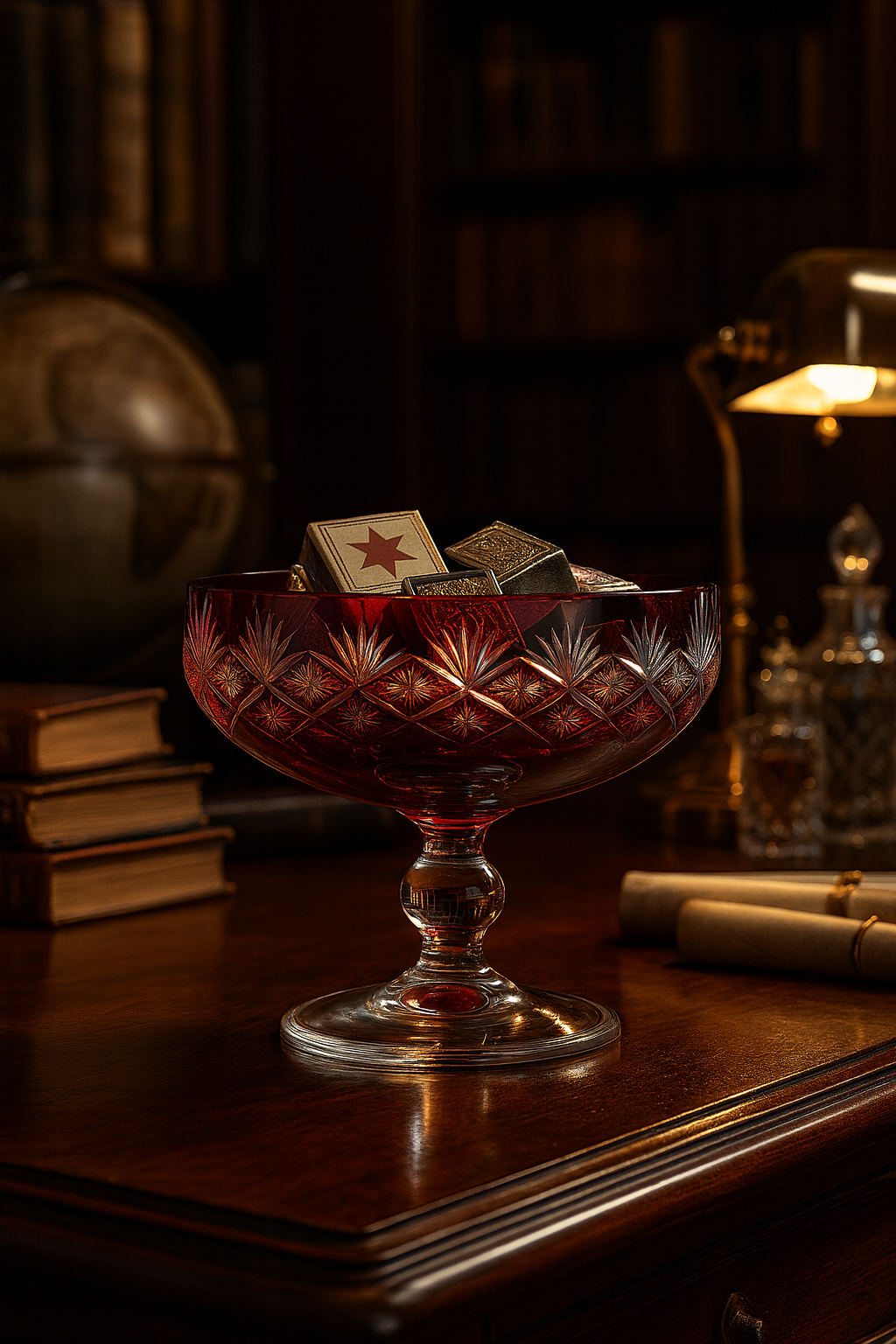 {{ vendor }} Coronet Pedestal Bowl (Crimson Red) — handcrafted luxury glassware
