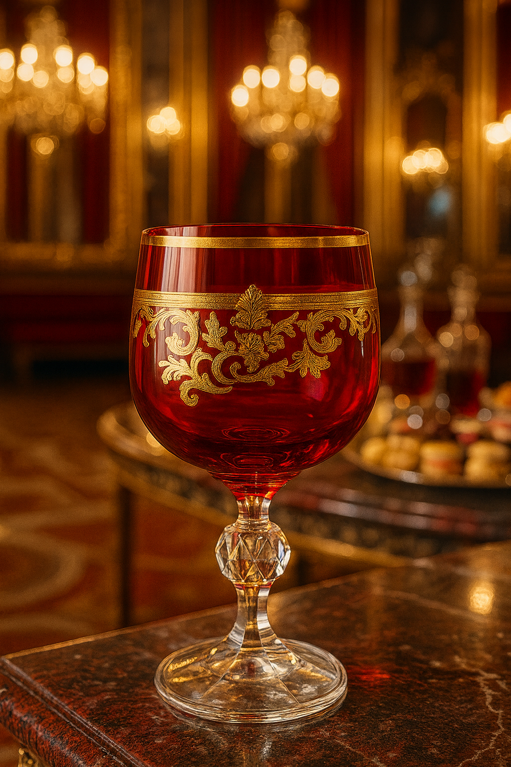 {{ vendor }} Roccaré Cordial Goblet (Crimson Red) — handcrafted luxury glassware