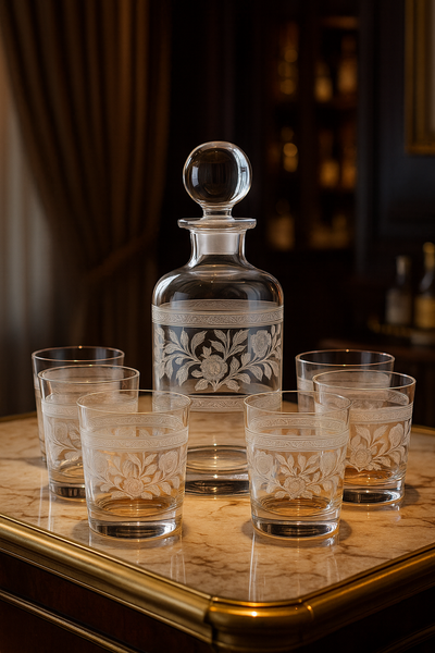 {{ vendor }} Filigrae Decanter & Tumbler Set (7-Piece) — handcrafted luxury glassware