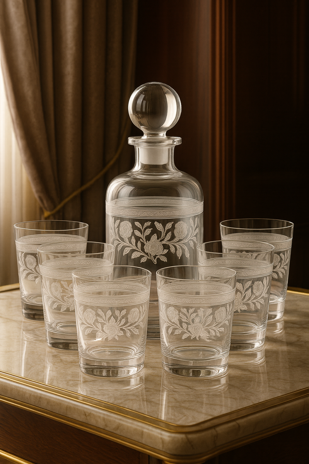 {{ vendor }} Filigrae Decanter & Tumbler Set (7-Piece) — handcrafted luxury glassware