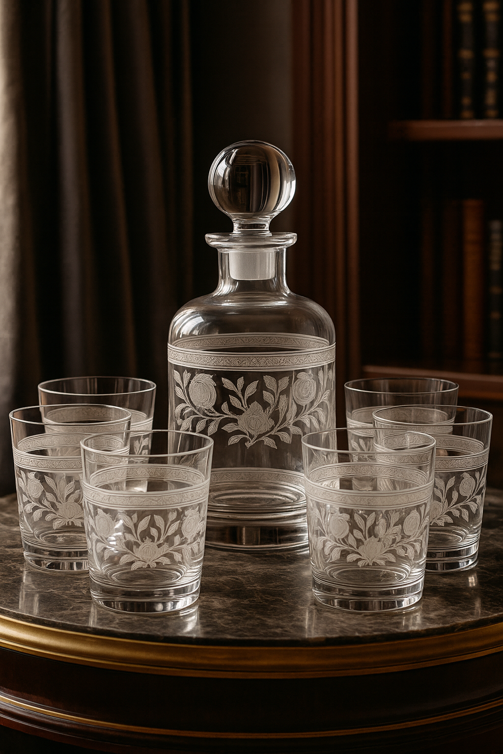 {{ vendor }} Filigrae Decanter & Tumbler Set (7-Piece) — handcrafted luxury glassware