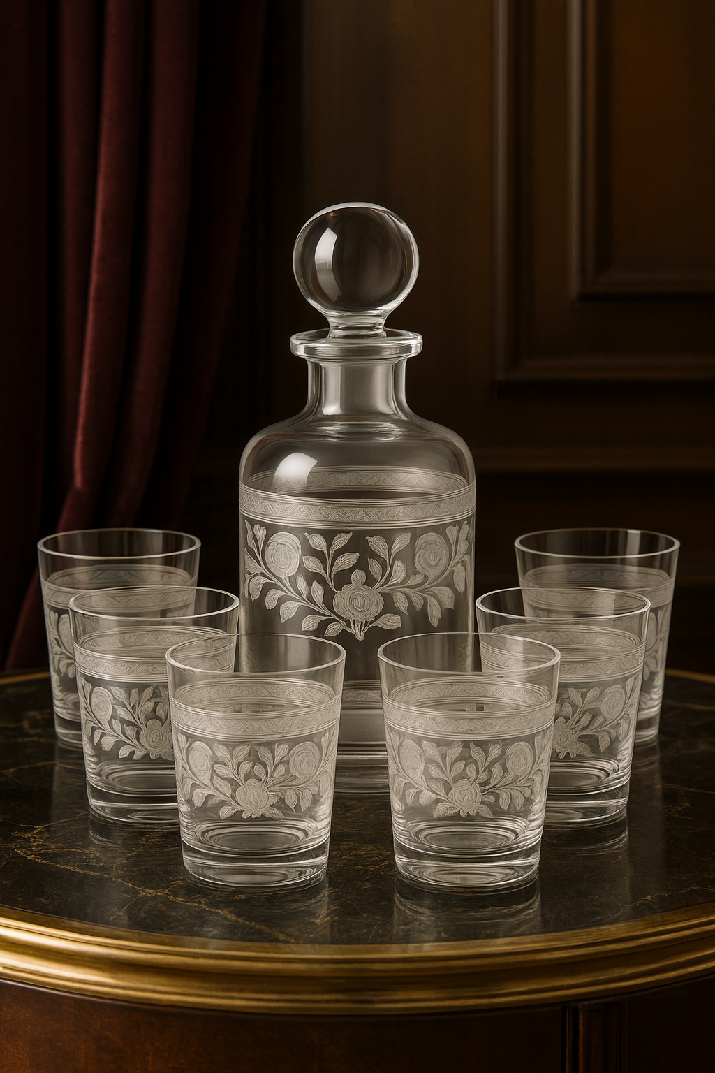 {{ vendor }} Filigrae Decanter & Tumbler Set (7-Piece) — handcrafted luxury glassware