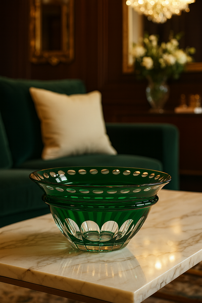 {{ vendor }} Lustria Centerpiece Bowl (Sylvan Emerald) — handcrafted luxury glassware