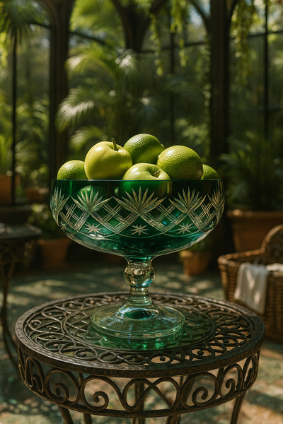 {{ vendor }} Coronet Pedestal Bowl (Sylvan Emerald) — handcrafted luxury glassware