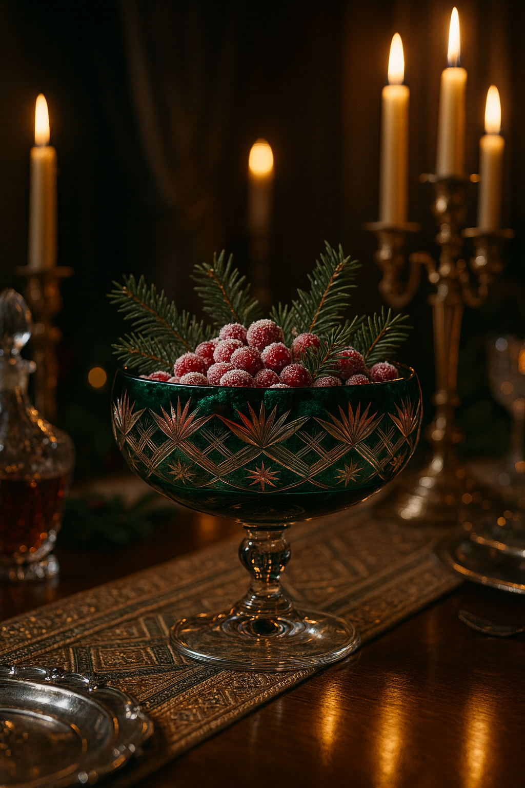 {{ vendor }} Coronet Pedestal Bowl (Sylvan Emerald) — handcrafted luxury glassware