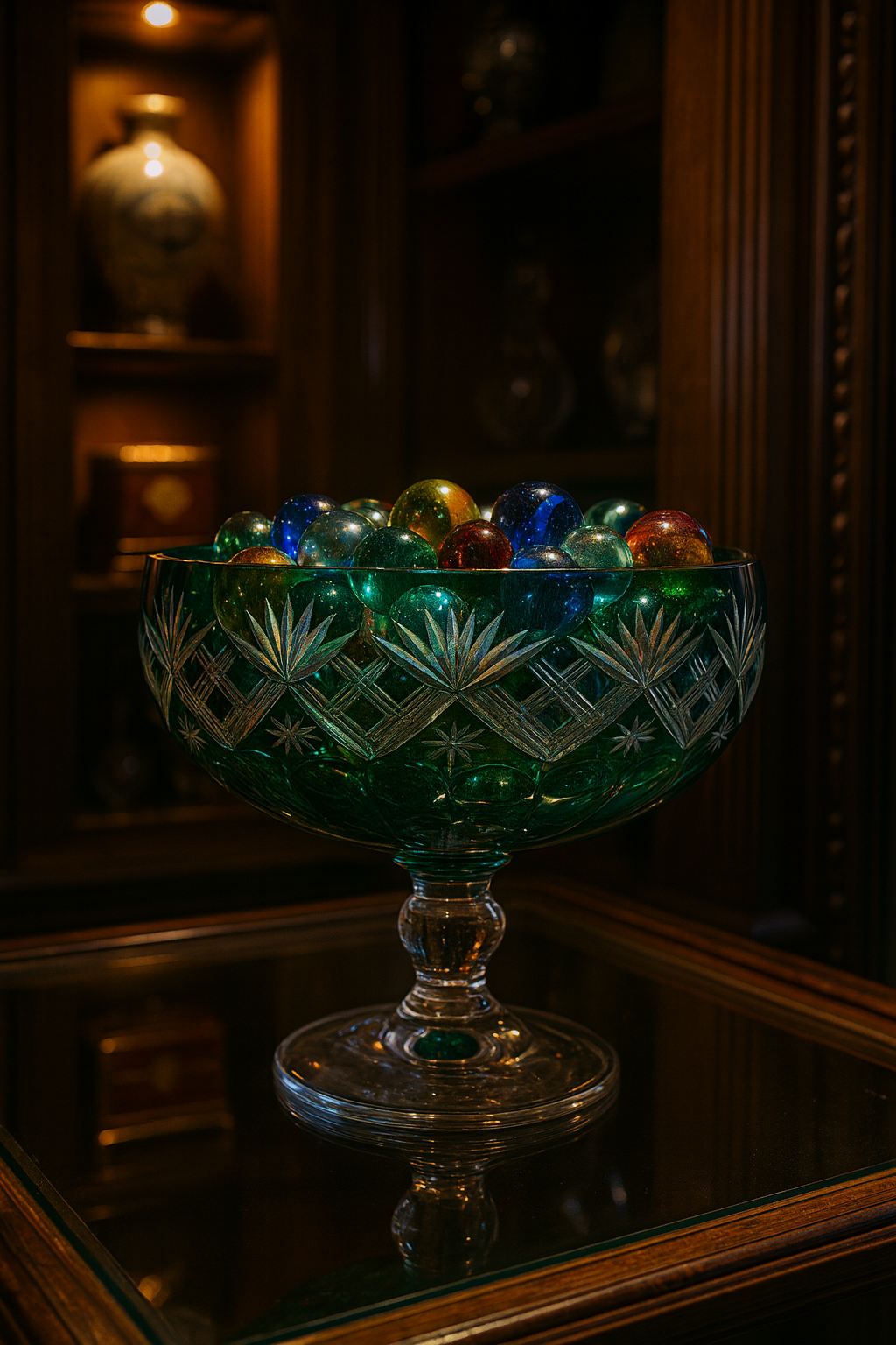 {{ vendor }} Coronet Pedestal Bowl (Sylvan Emerald) — handcrafted luxury glassware