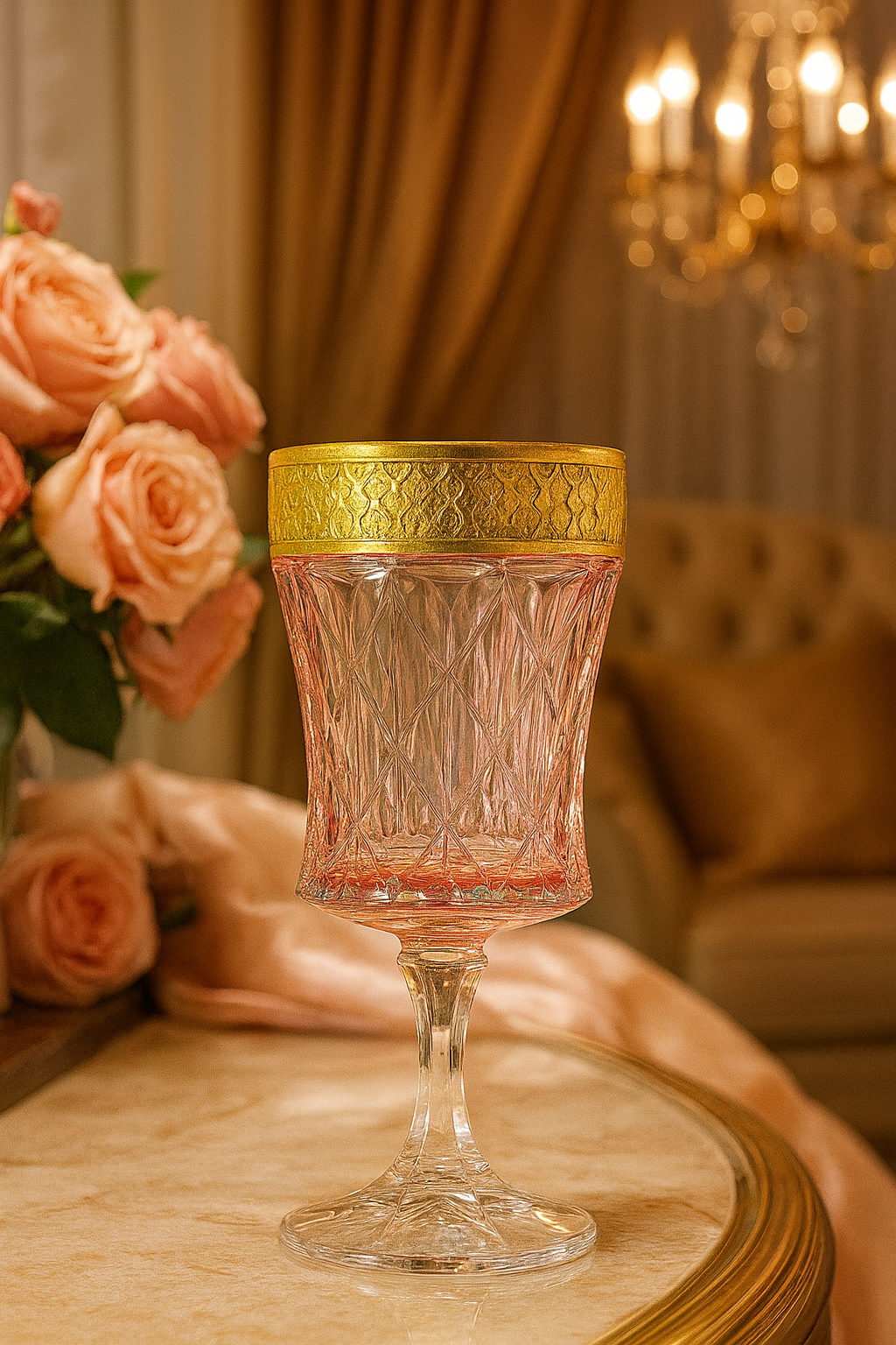{{ vendor }} Kaleidoria Goblet (Rosewater Blush) — handcrafted luxury glassware