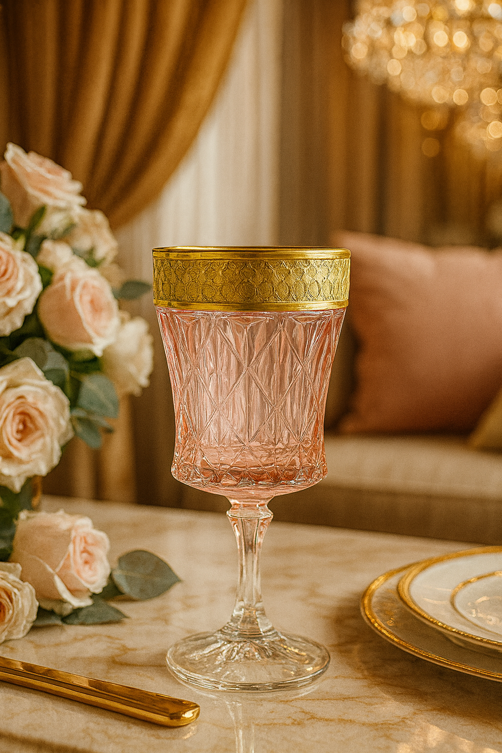 {{ vendor }} Kaleidoria Goblet (Rosewater Blush) — handcrafted luxury glassware