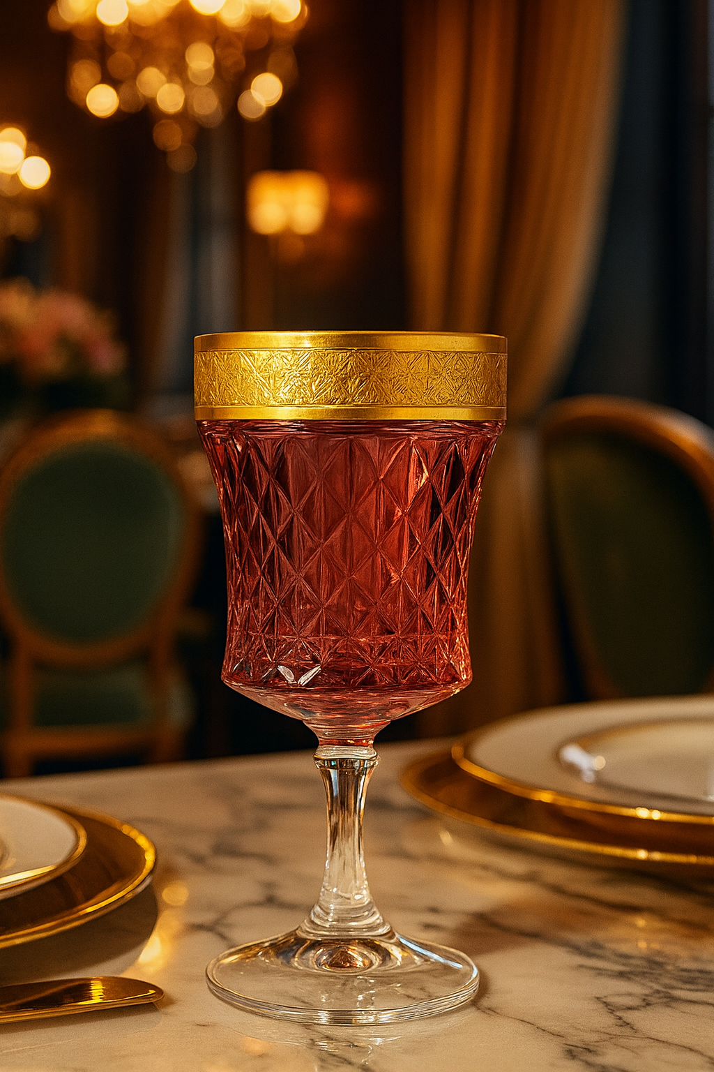 {{ vendor }} Kaleidoria Goblet (Candied Coral) — handcrafted luxury glassware