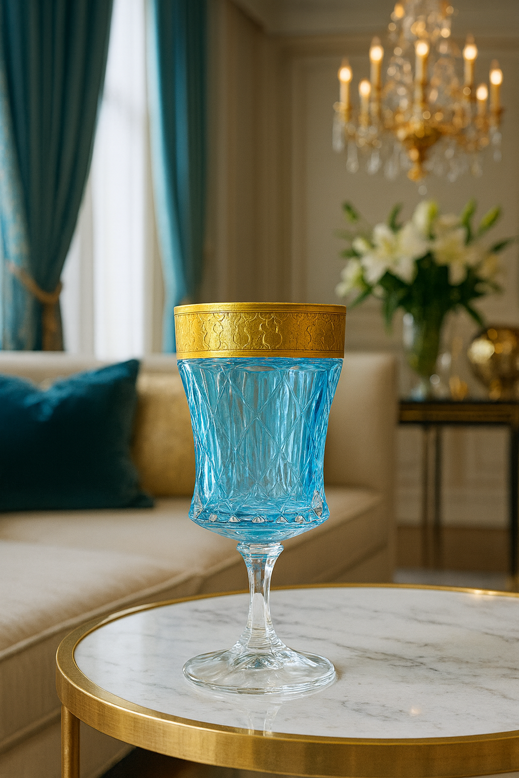 {{ vendor }} Kaleidoria Goblet (Celeste Blue) — handcrafted luxury glassware