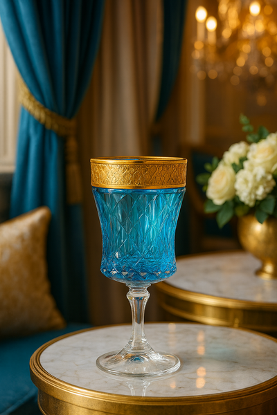 {{ vendor }} Kaleidoria Goblet (Celeste Blue) — handcrafted luxury glassware