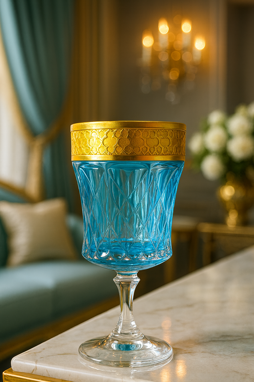 {{ vendor }} Kaleidoria Goblet (Celeste Blue) — handcrafted luxury glassware