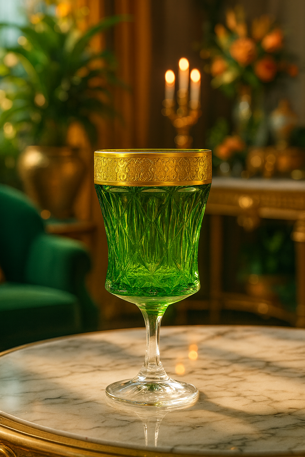 {{ vendor }} Kaleidoria Goblet (Spring Peridot) — handcrafted luxury glassware