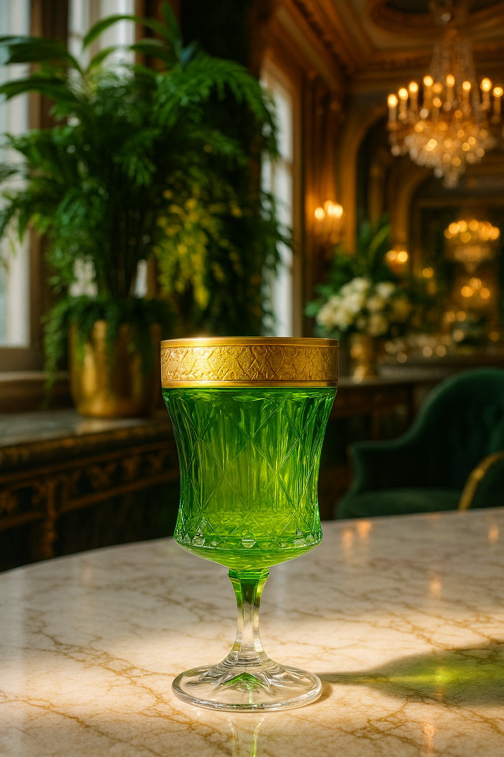 {{ vendor }} Kaleidoria Goblet (Spring Peridot) — handcrafted luxury glassware