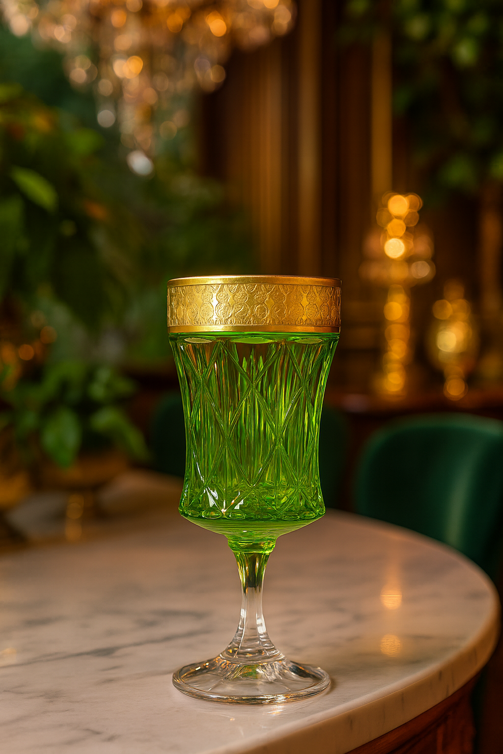 {{ vendor }} Kaleidoria Goblet (Spring Peridot) — handcrafted luxury glassware