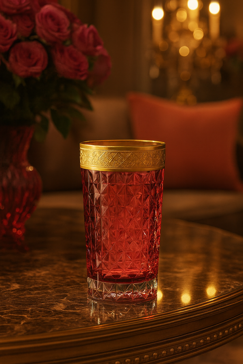 {{ vendor }} Kaleidoria Highball (Candied Coral) — handcrafted luxury glassware