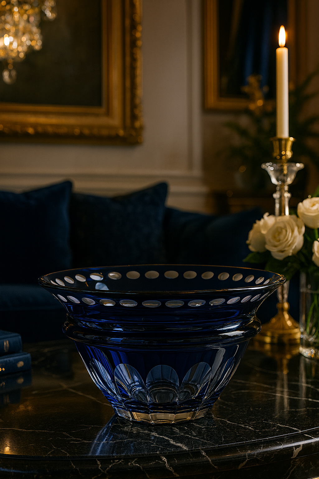 {{ vendor }} Lustria Centerpiece Bowl (Midnight Sapphire) — handcrafted luxury glassware
