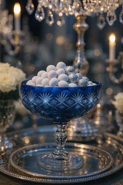 {{ vendor }} Coronet Pedestal Bowl (Midnight Sapphire) — handcrafted luxury glassware