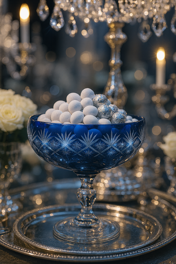 {{ vendor }} Coronet Pedestal Bowl (Midnight Sapphire) — handcrafted luxury glassware