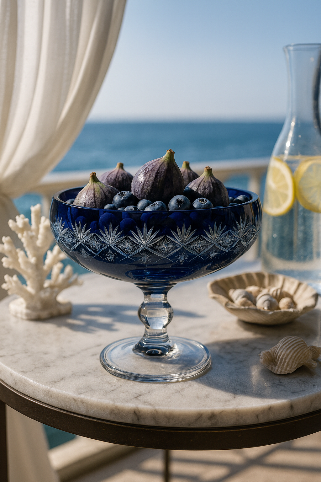 {{ vendor }} Coronet Pedestal Bowl (Midnight Sapphire) — handcrafted luxury glassware