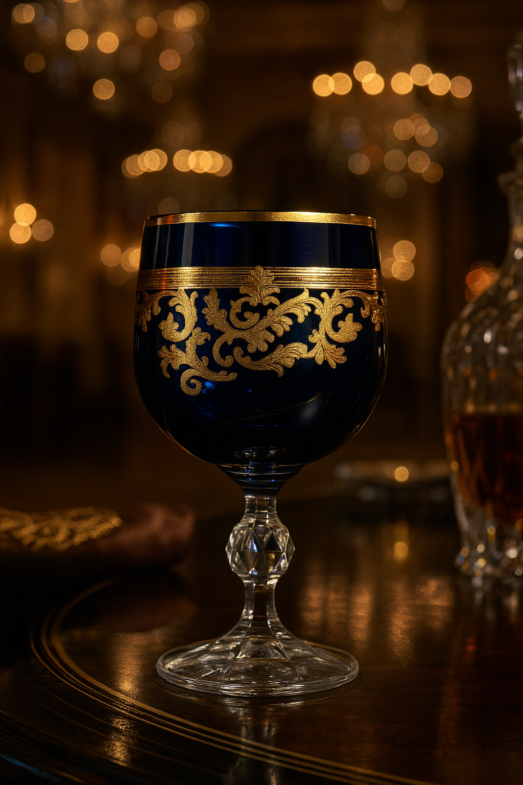{{ vendor }} Roccaré Cordial Goblet (Midnight Sapphire) — handcrafted luxury glassware