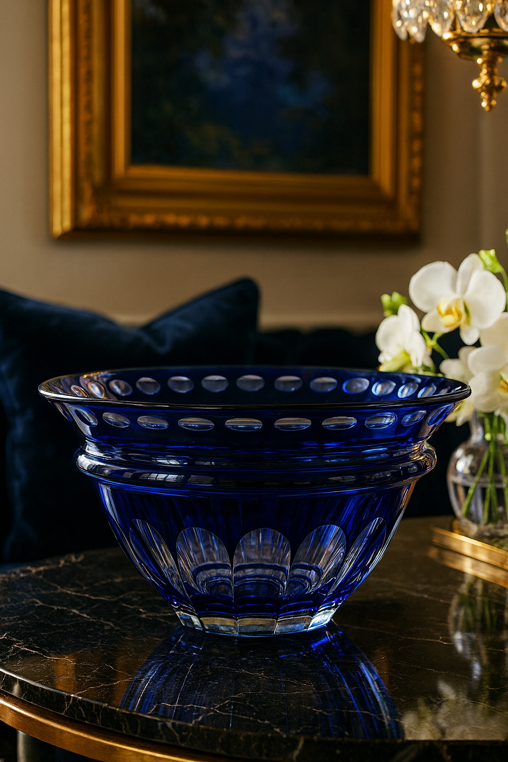 {{ vendor }} Lustria Centerpiece Bowl (Midnight Sapphire) — handcrafted luxury glassware