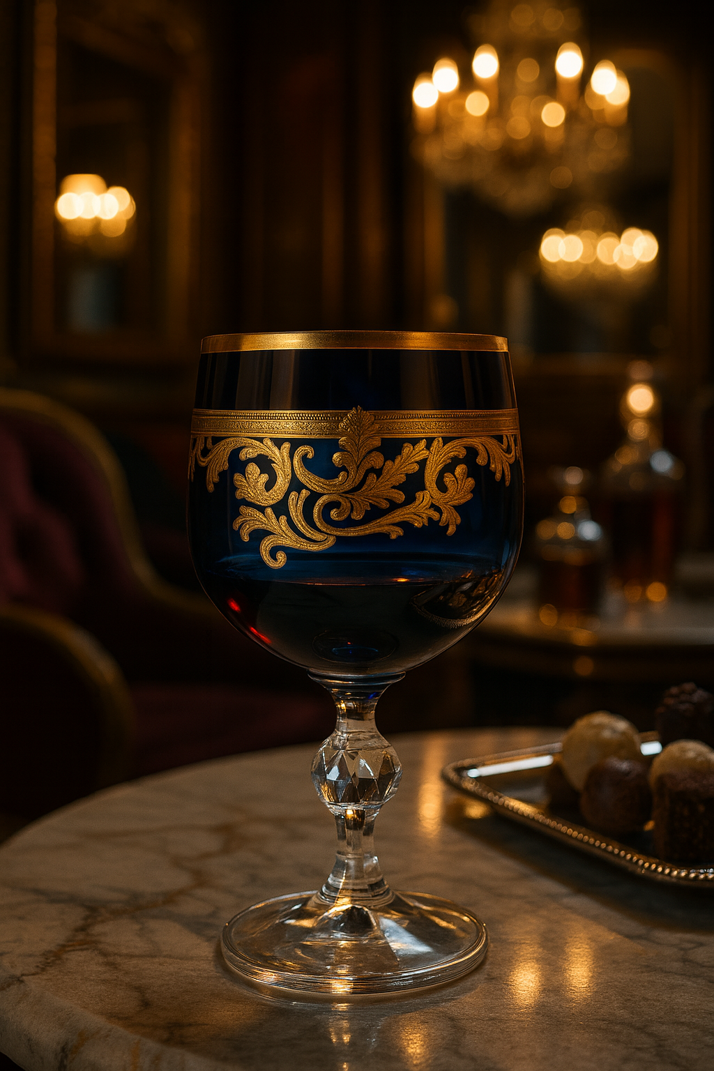{{ vendor }} Roccaré Cordial Goblet (Midnight Sapphire) — handcrafted luxury glassware