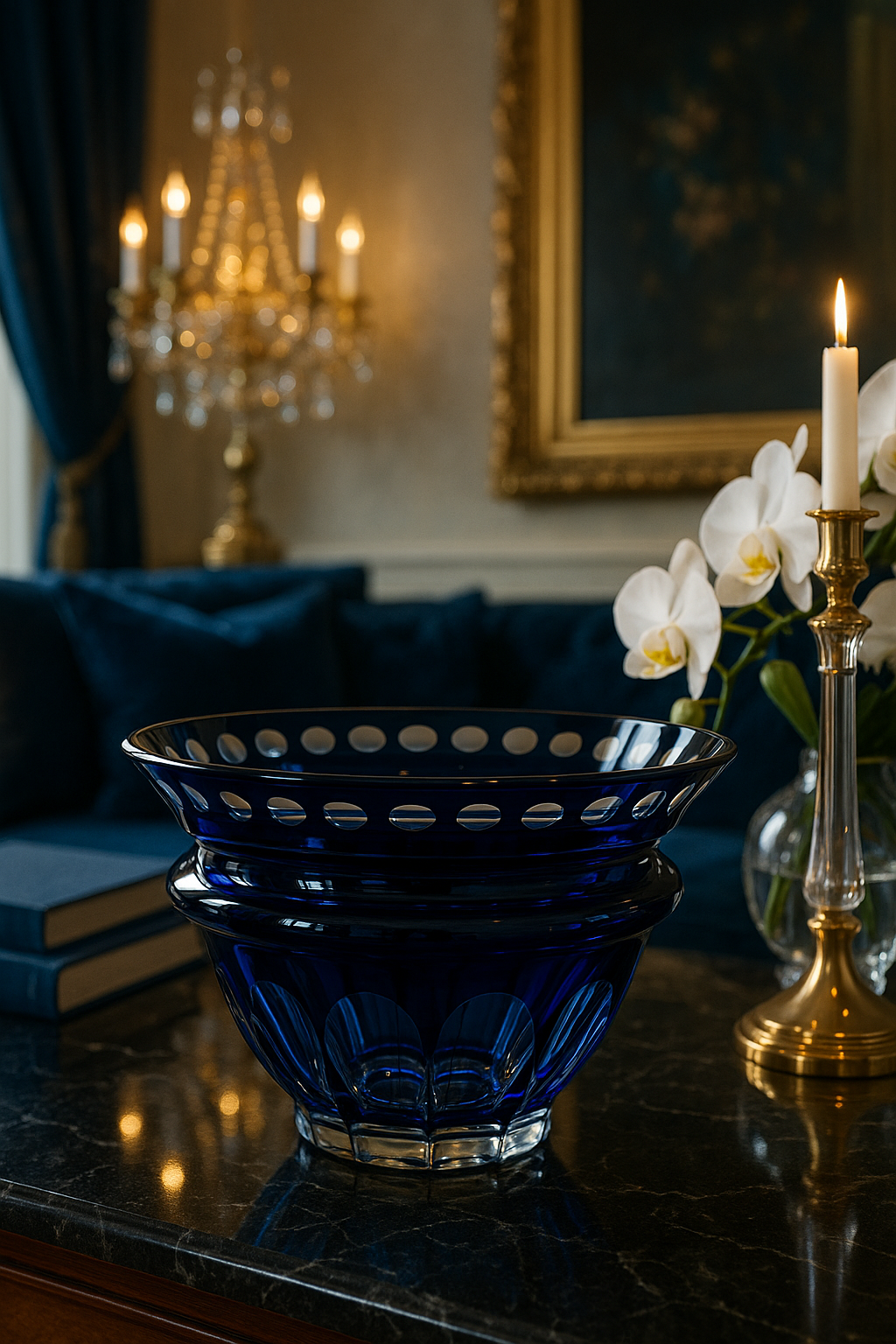 {{ vendor }} Lustria Centerpiece Bowl (Midnight Sapphire) — handcrafted luxury glassware