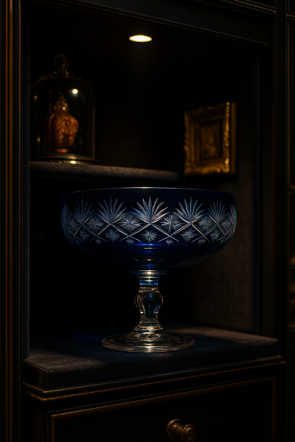 {{ vendor }} Coronet Pedestal Bowl (Midnight Sapphire) — handcrafted luxury glassware