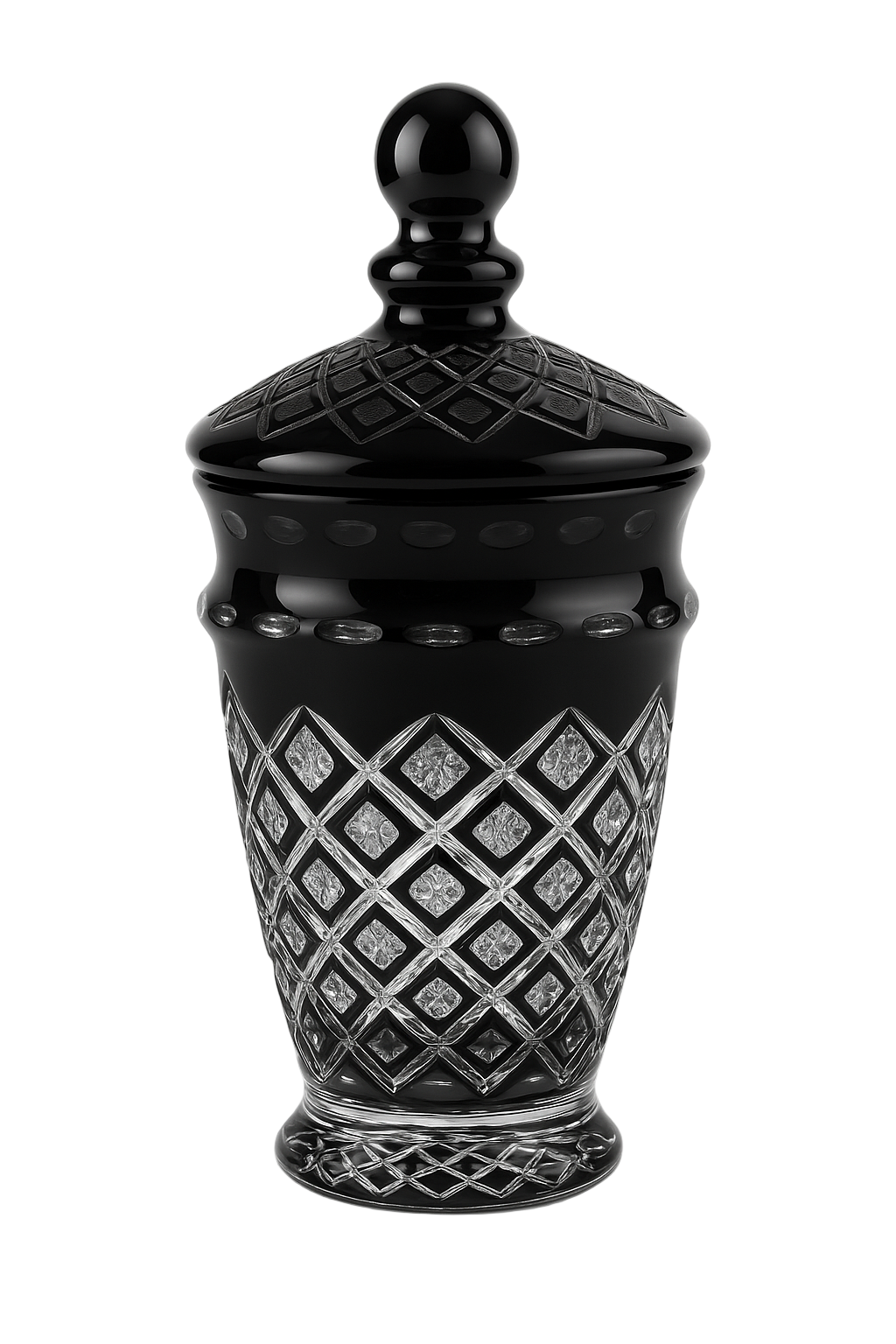 {{ vendor }} Noctura Obsidian Lidded Vase — handcrafted luxury glassware