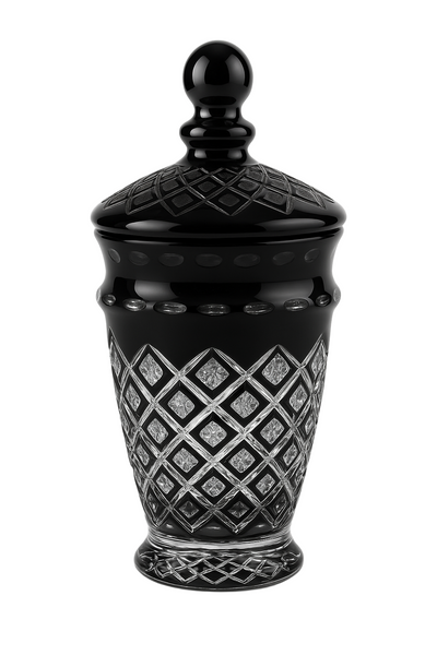{{ vendor }} Noctura Obsidian Lidded Vase — handcrafted luxury glassware