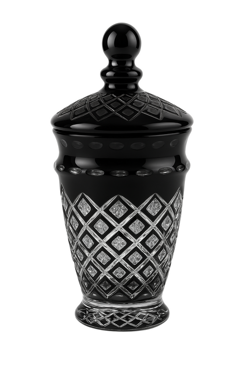 {{ vendor }} Noctura Obsidian Lidded Vase — handcrafted luxury glassware