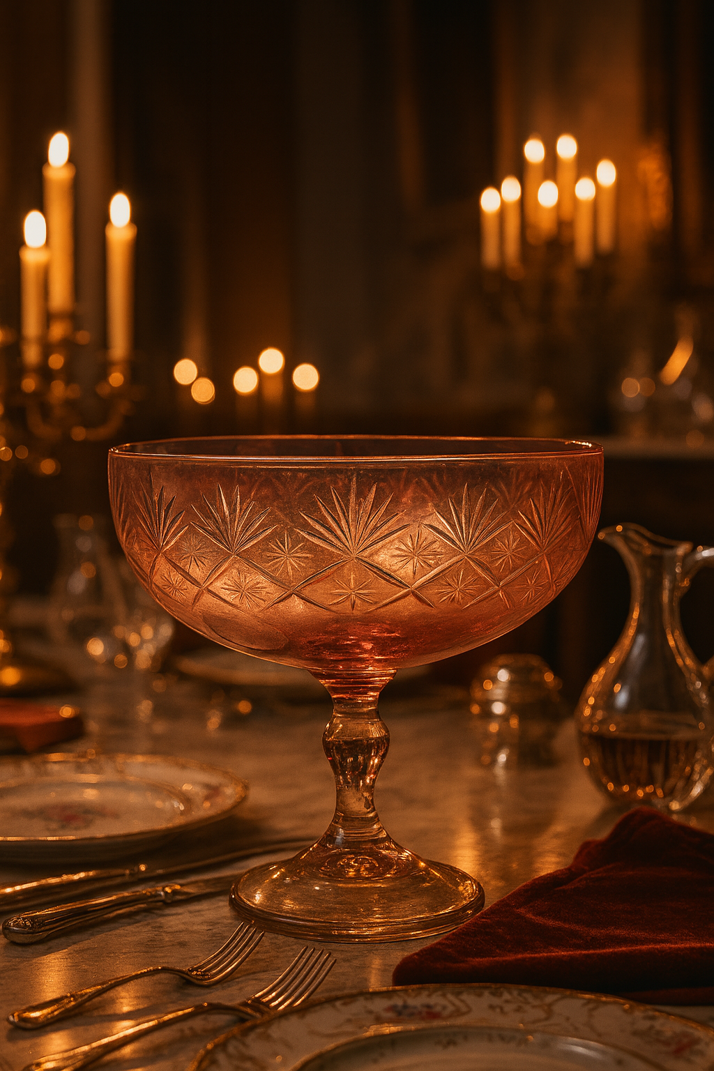 {{ vendor }} Coronet Pedestal Bowl (Orchid Rosé) — handcrafted luxury glassware