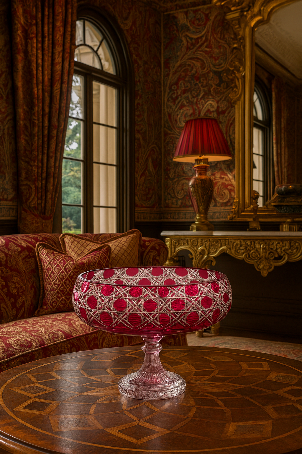 {{ vendor }} Verdura Pedestal Bowl (Crimson Red) — handcrafted luxury glassware