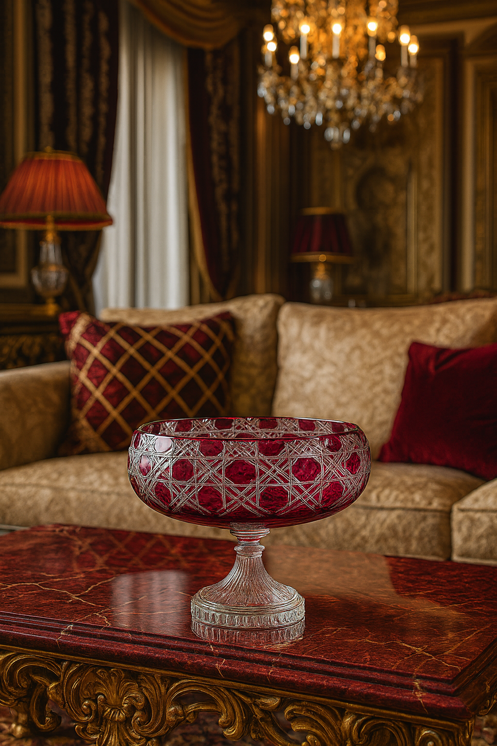 {{ vendor }} Verdura Pedestal Bowl (Crimson Red) — handcrafted luxury glassware