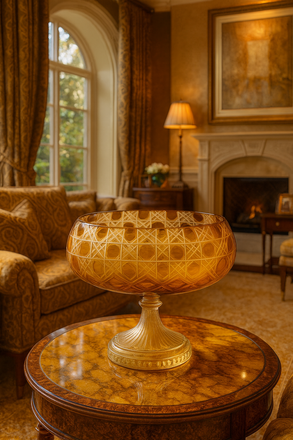 {{ vendor }} Verdura Pedestal Bowl (Sunlit Amber) — handcrafted luxury glassware