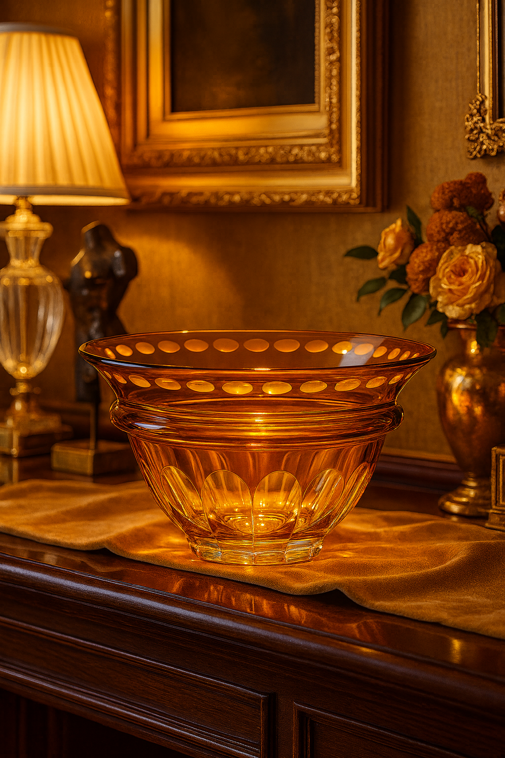 {{ vendor }} Lustria Centerpiece Bowl (Sunlit Amber) — handcrafted luxury glassware