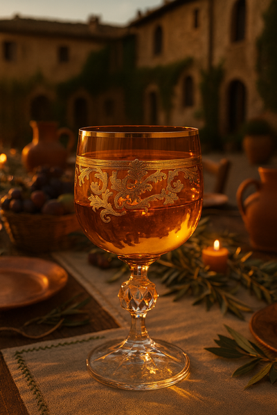 {{ vendor }} Roccaré Cordial Goblet (Sunlit Amber) — handcrafted luxury glassware
