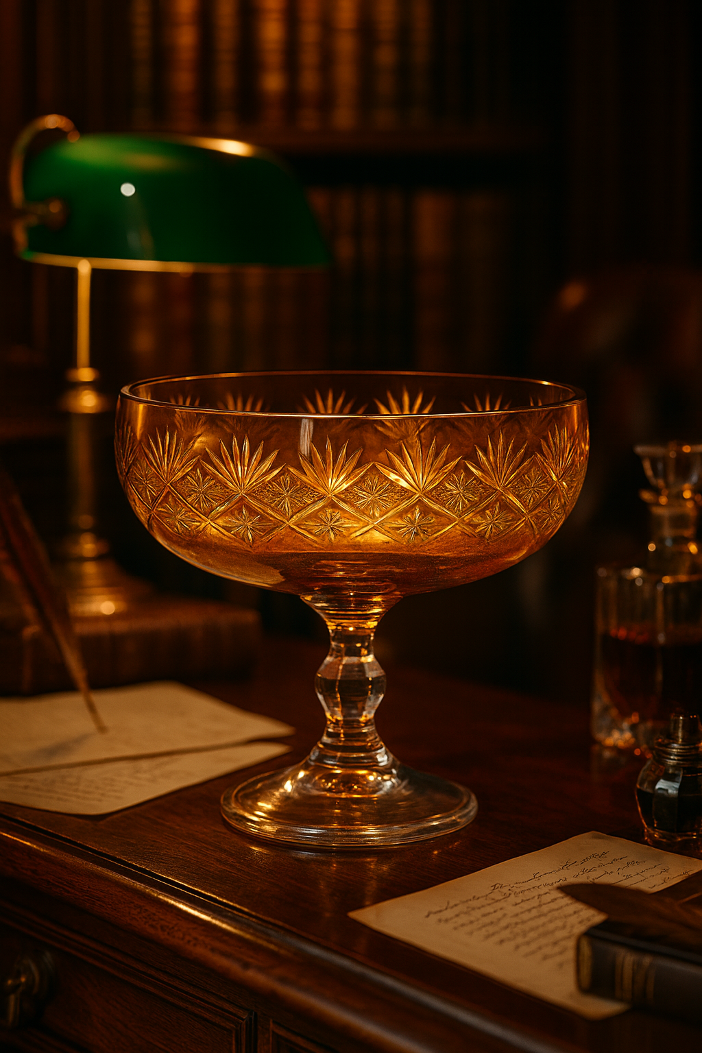 {{ vendor }} Coronet Pedestal Bowl (Sunlit Amber) — handcrafted luxury glassware