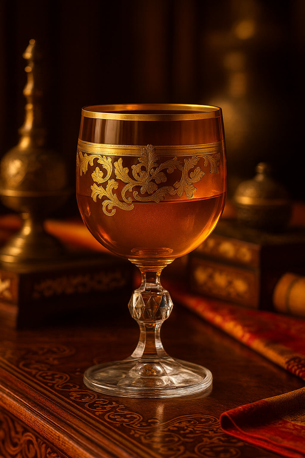 {{ vendor }} Roccaré Cordial Goblet (Sunlit Amber) — handcrafted luxury glassware