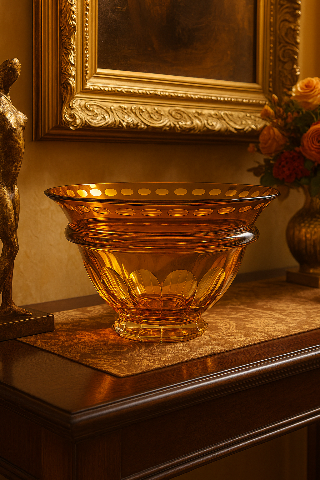 {{ vendor }} Lustria Centerpiece Bowl (Sunlit Amber) — handcrafted luxury glassware