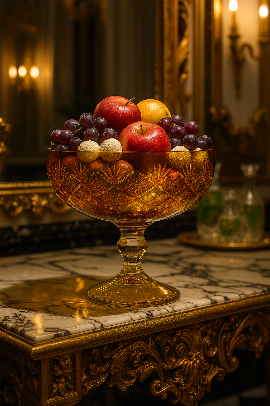 {{ vendor }} Coronet Pedestal Bowl (Sunlit Amber) — handcrafted luxury glassware
