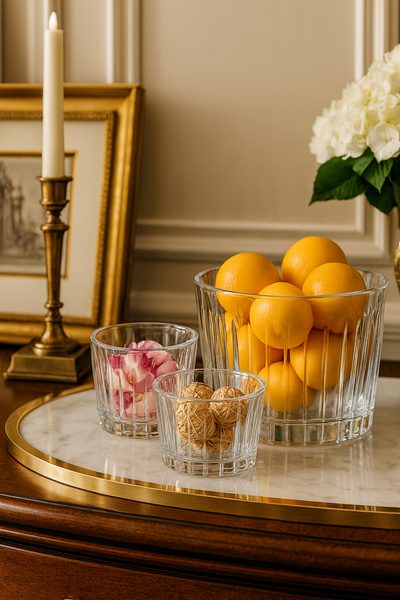 {{ vendor }} Trilara 3-Piece Glass Bowl Set — handcrafted luxury glassware